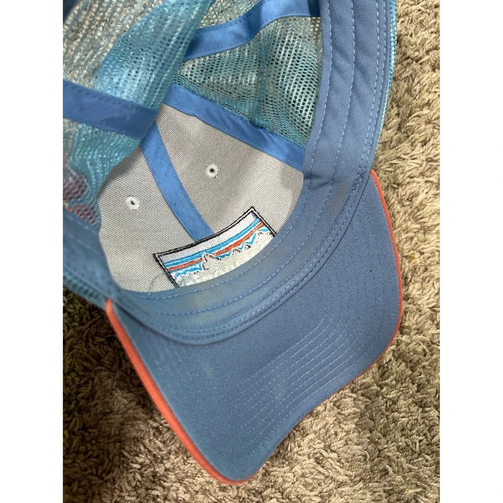 Patagonia Logo Trucker Hat White Blue Orange Snapback Cap Mesh‎ Back Mens Hiking